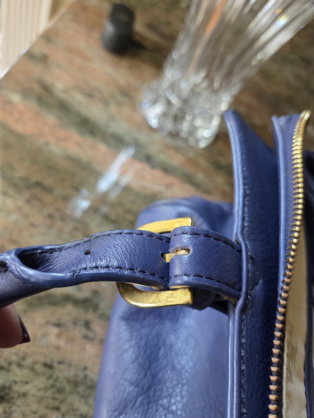 Tory Burch Blue Leather Satchel with Gold Hardware And Wallett - Picture 12 of 12